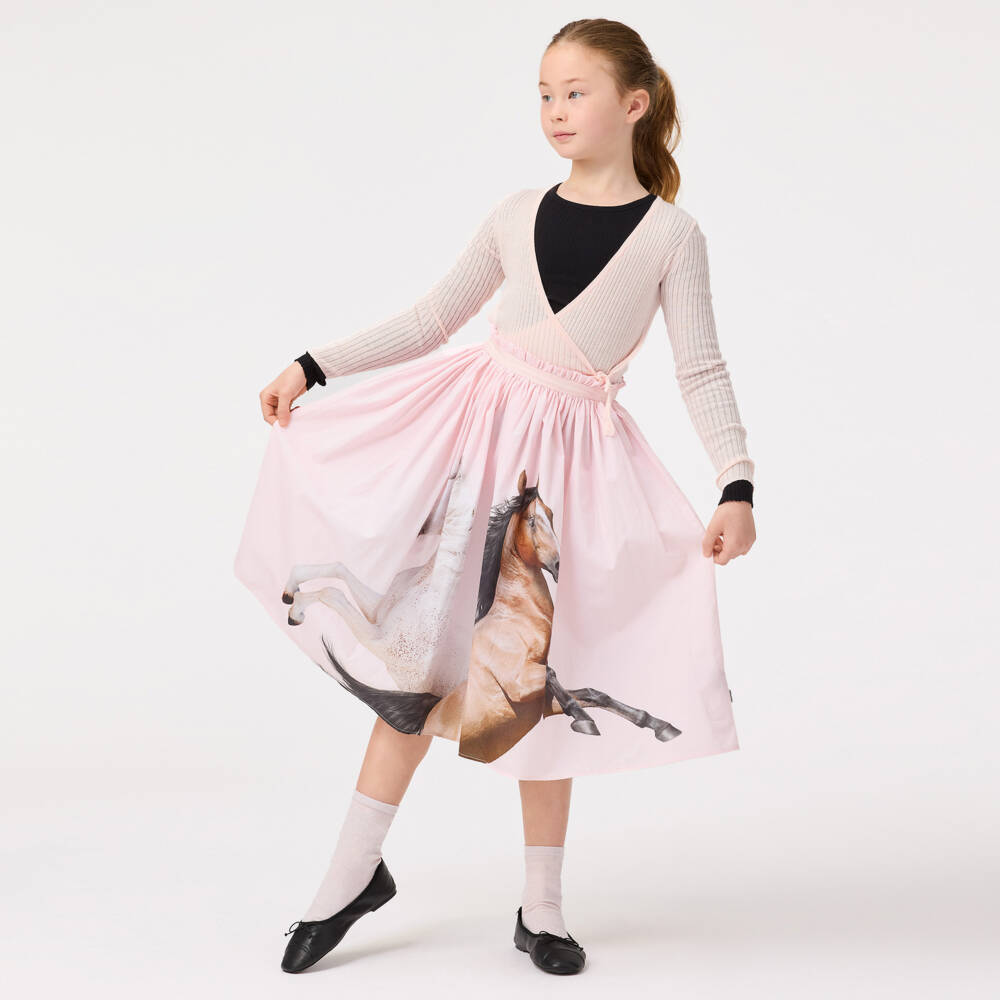 Molo-Girls Pink Horse Pattern Cotton Skirt | Childrensalon Outlet