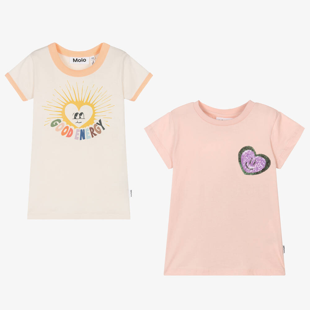 Molo - Rosa- und elfenbeinfarbene T-Shirts aus Baumwolle für Mädchen (2er-Pack) | Childrensalon