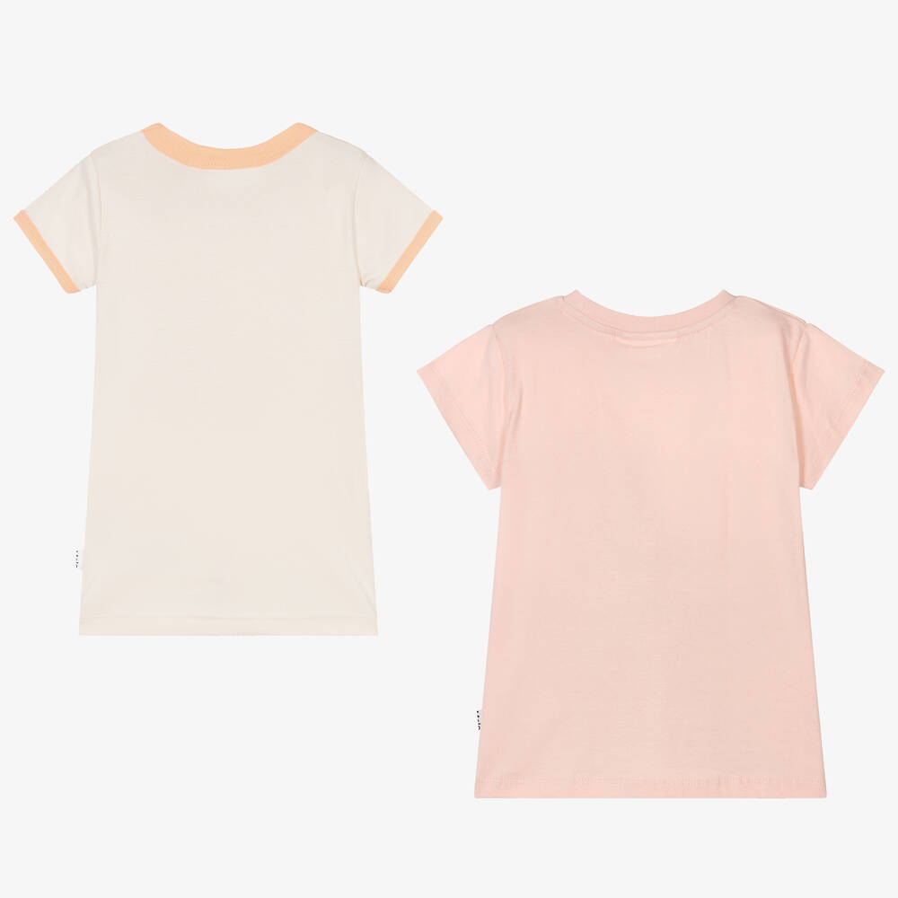 Molo-Girls Pink & Ivory Cotton T-Shirts (2 Pack) | Childrensalon Outlet