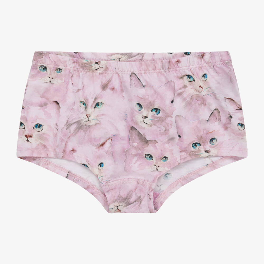 Molo-Girls Pink Kitten Print Knickers Duo | Childrensalon Outlet