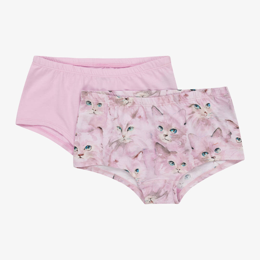 Molo-Girls Pink Kitten Print Knickers Duo | Childrensalon Outlet