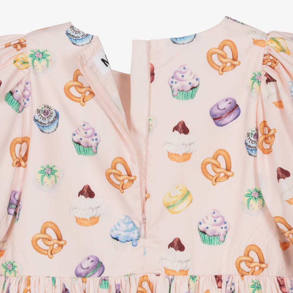 Molo-Girls Pink Mini Cakes Print Organic Cotton Dress | Childrensalon Outlet