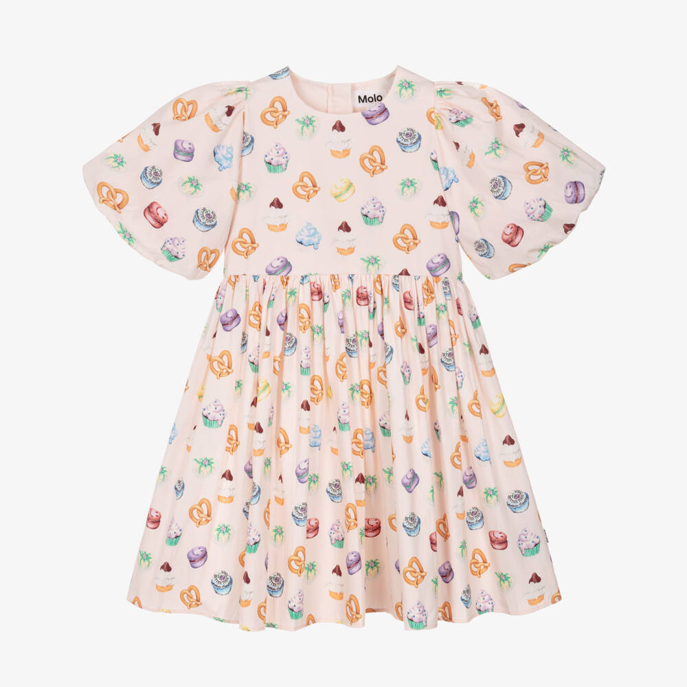 Molo-Girls Pink Mini Cakes Print Organic Cotton Dress | Childrensalon Outlet