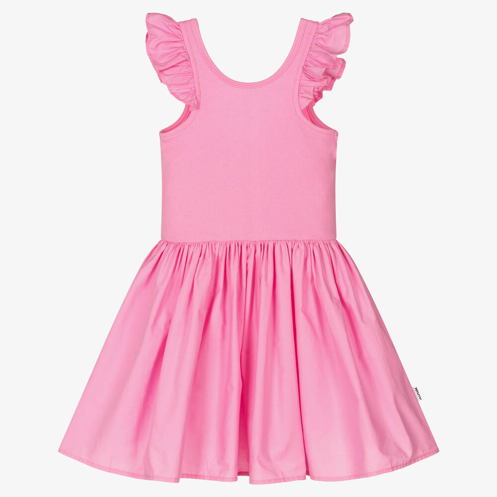 Molo - Robe rose en coton bio fille | Childrensalon