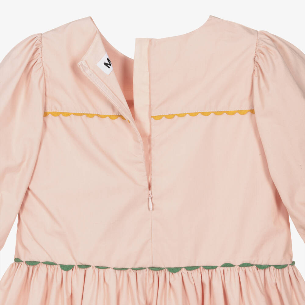 Molo-Girls Pink Organic Cotton Dress with Colourful Ric Rac Trim | Childrensalon Outlet