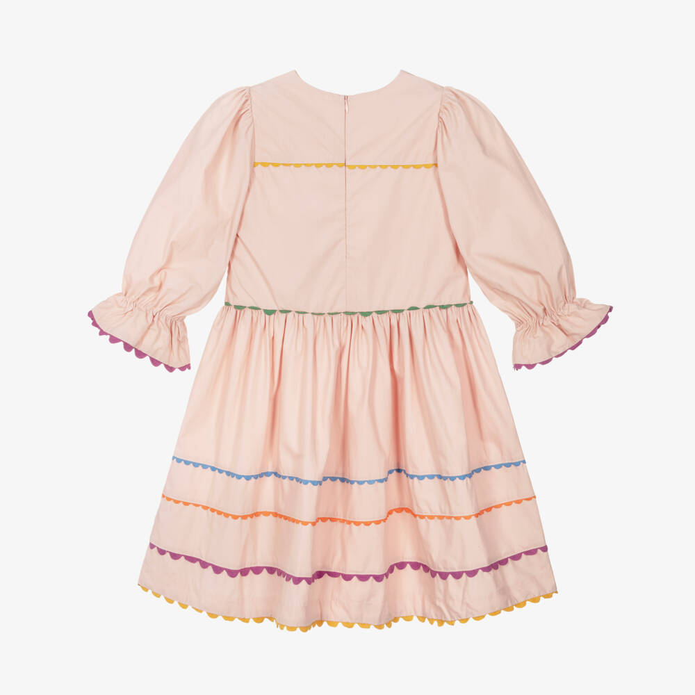 Molo-Girls Pink Organic Cotton Dress with Colourful Ric Rac Trim | Childrensalon Outlet