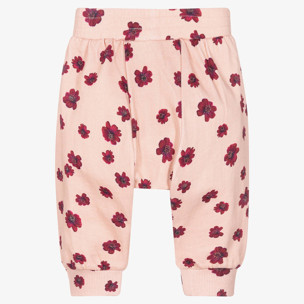 Molo-Girls Pink Organic Cotton Floral Joggers | Childrensalon Outlet