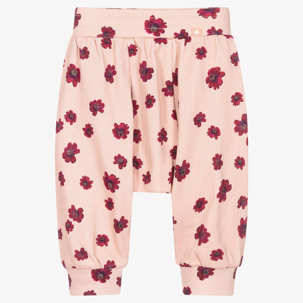 Molo - Girls Pink Organic Cotton Floral Joggers | Childrensalon