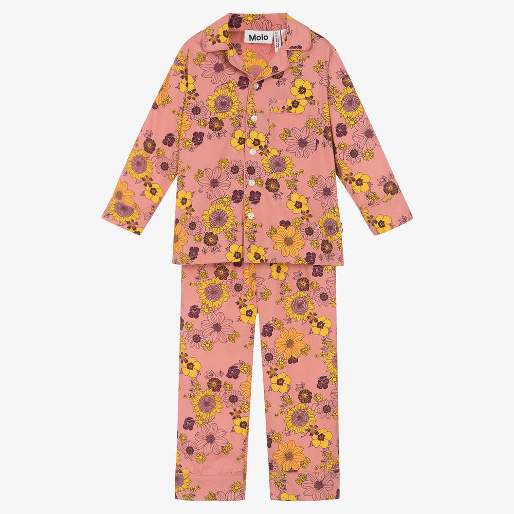 Molo - Girls Pink Organic Cotton Floral Pyjamas | Childrensalon