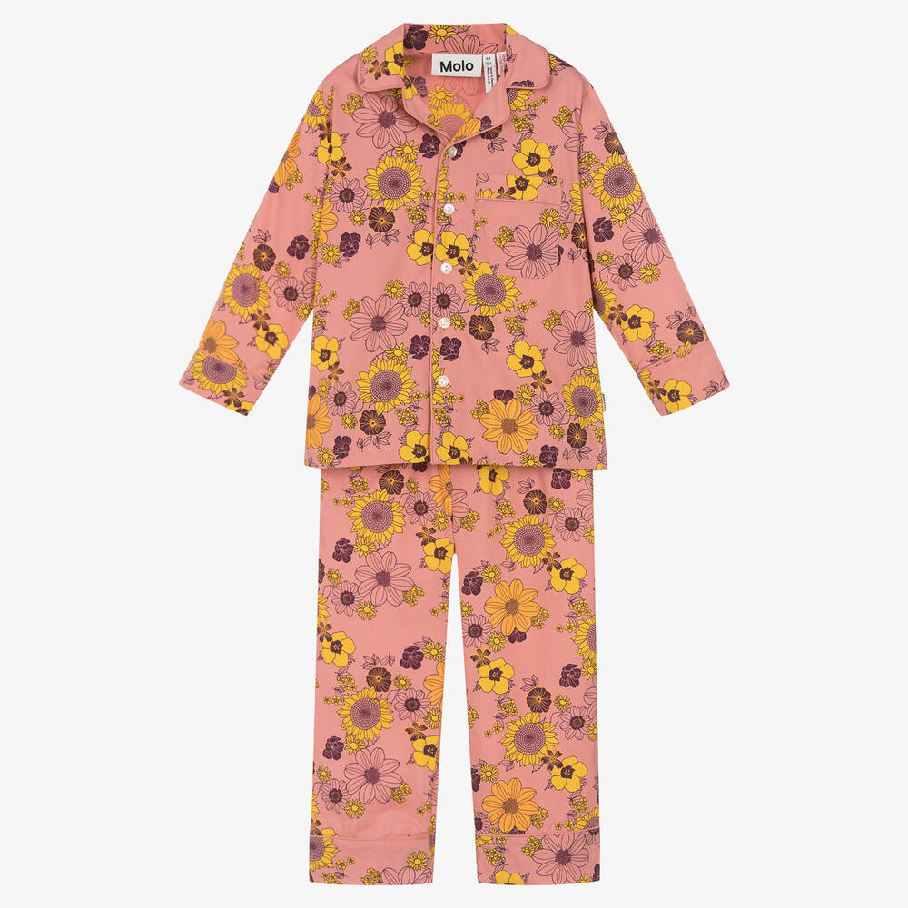 Molo-Girls Pink Organic Cotton Floral Pyjamas | Childrensalon Outlet