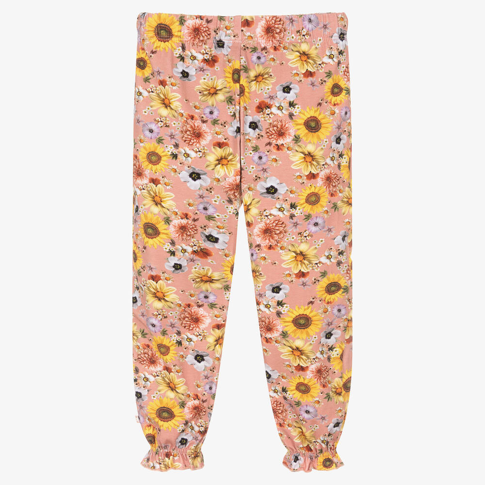 Molo-Girls Pink Organic Cotton Floral Trousers | Childrensalon Outlet