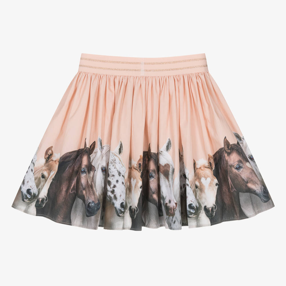 Molo-Girls Pink Organic Cotton Horse Print Skirt | Childrensalon Outlet