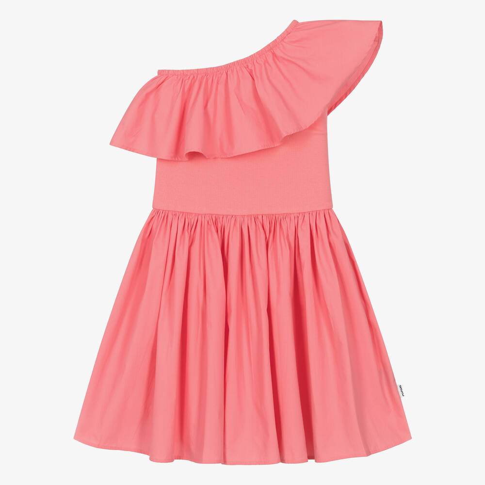 Girls Pink Organic Cotton One Shoulder Dress