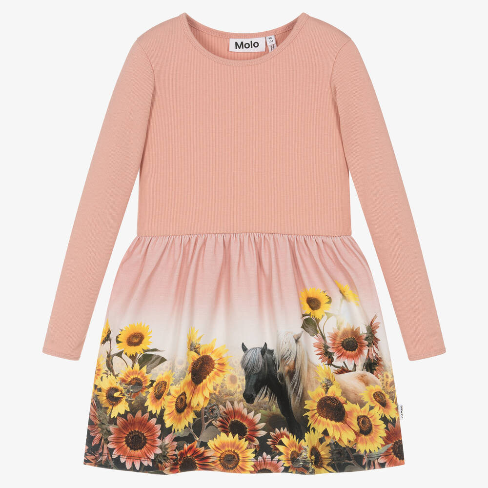Molo-Girls Pink Organic Cotton Pony Dress | Childrensalon Outlet