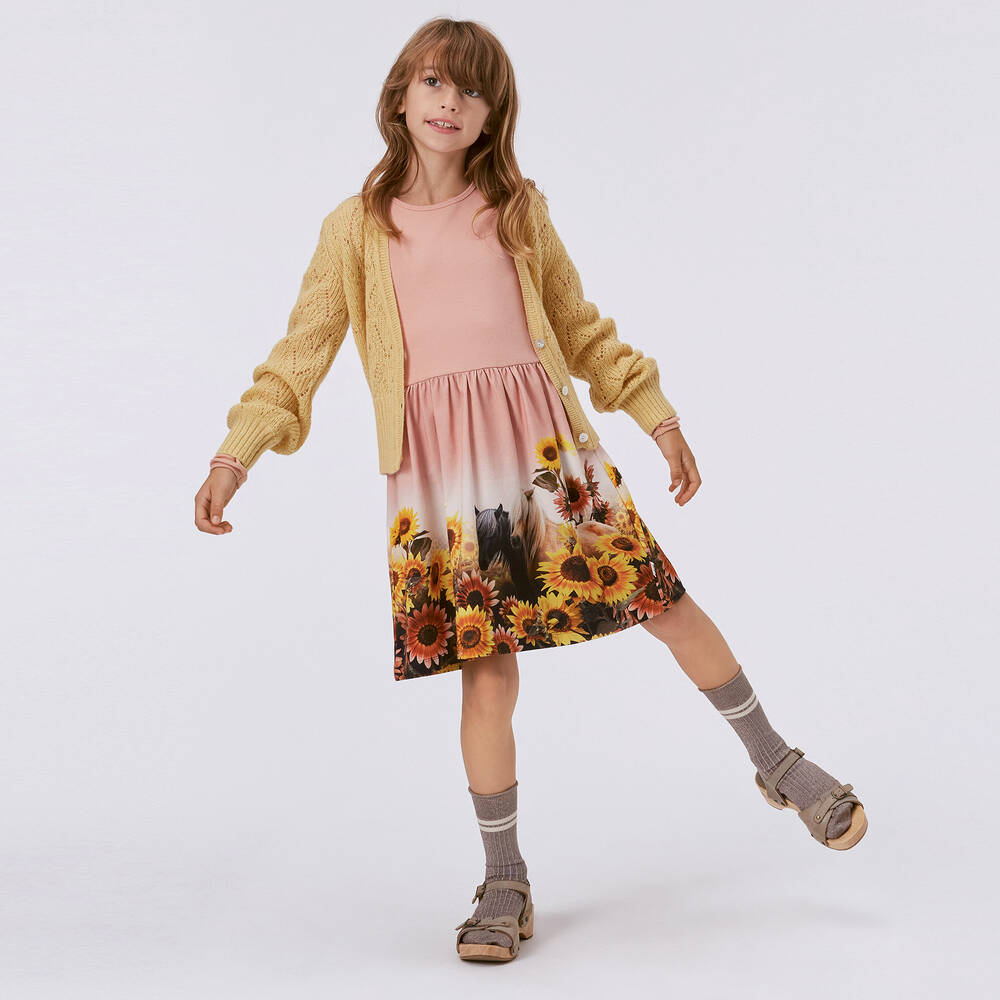 Molo-Girls Pink Organic Cotton Pony Dress | Childrensalon Outlet