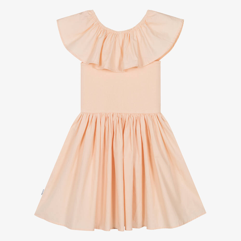 Molo-Girls Pink Organic Cotton Ruffle Dress | Childrensalon Outlet