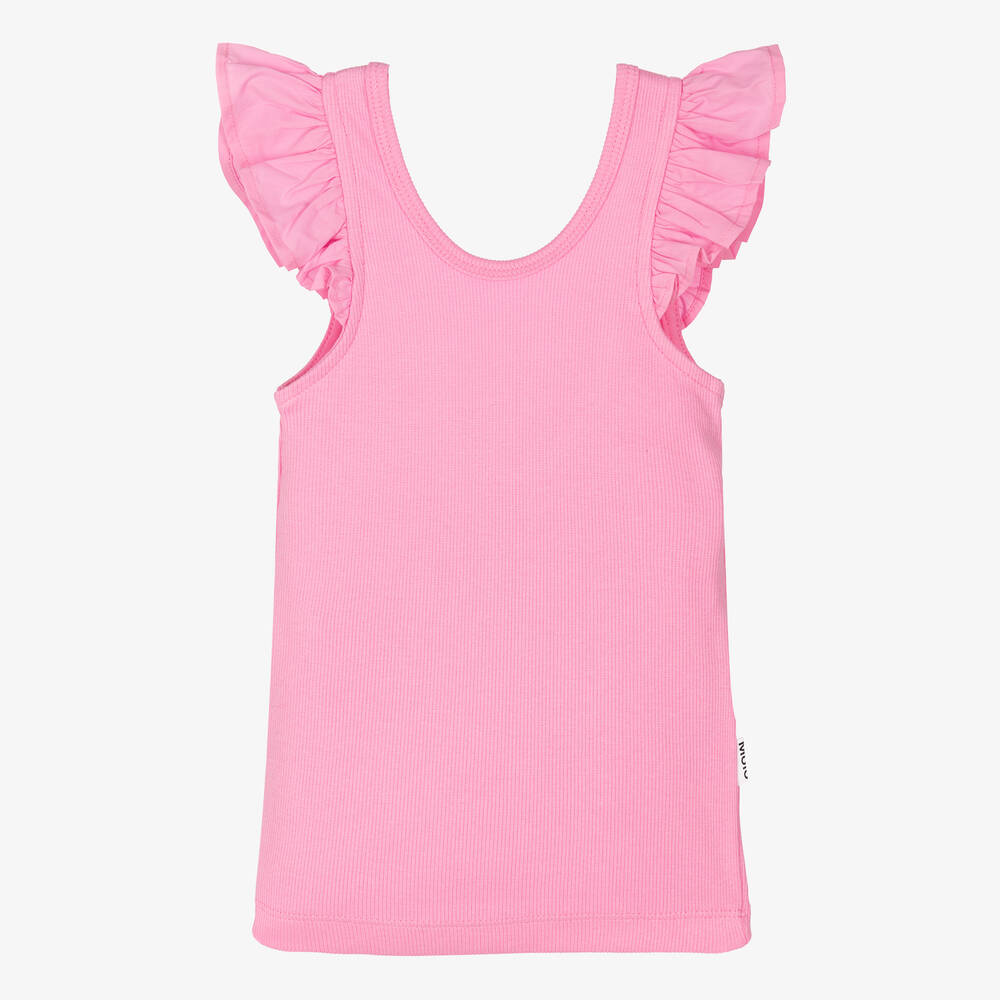 Molo - Girls Pink Organic Cotton Ruffle Vest | Childrensalon