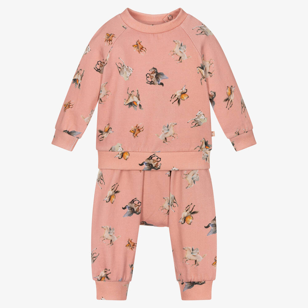 Molo - Girls Pink Organic Cotton Tracksuit | Childrensalon