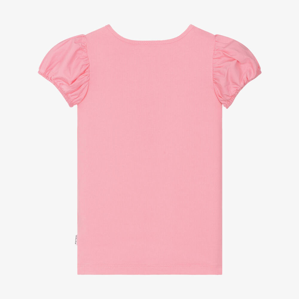 Molo-Girls Pink Puff-Sleeve Cotton Top | Childrensalon Outlet