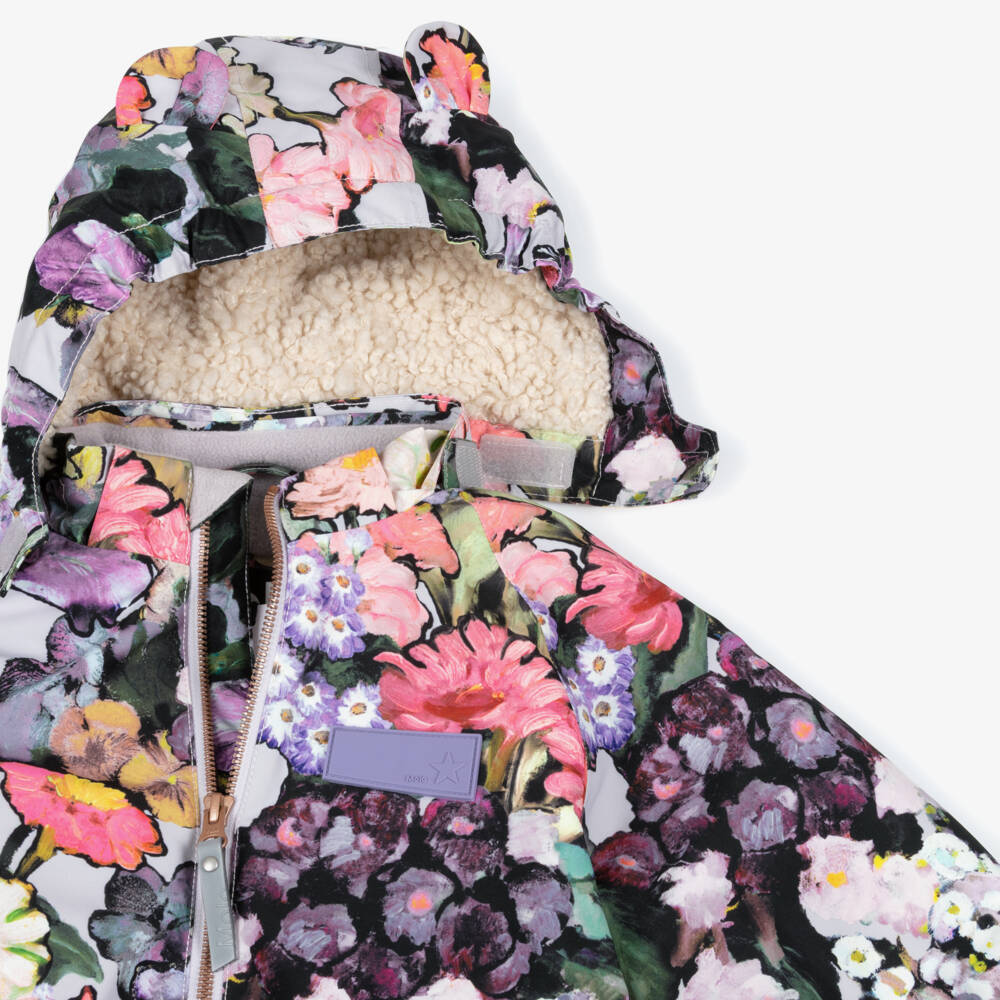 Molo-Girls Pink & Purple Flower Art Print Snowsuit | Childrensalon Outlet