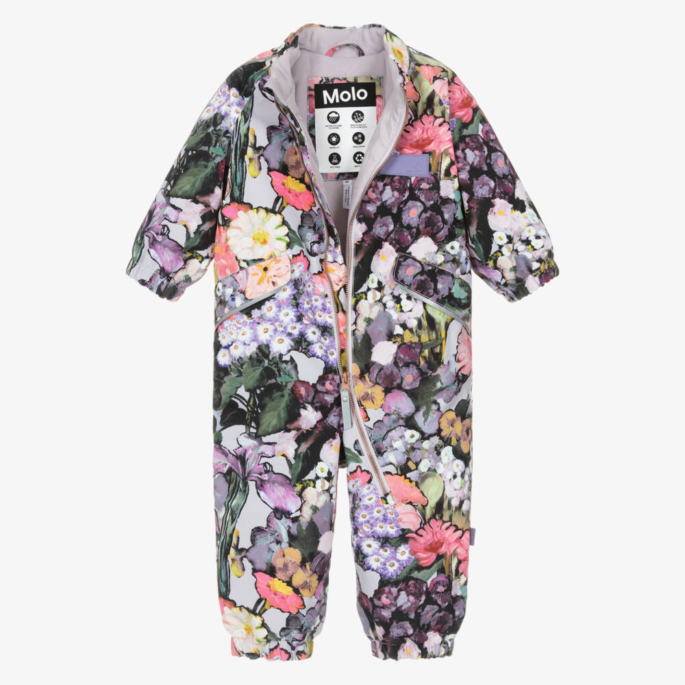 Molo-Girls Pink & Purple Flower Art Print Snowsuit | Childrensalon Outlet
