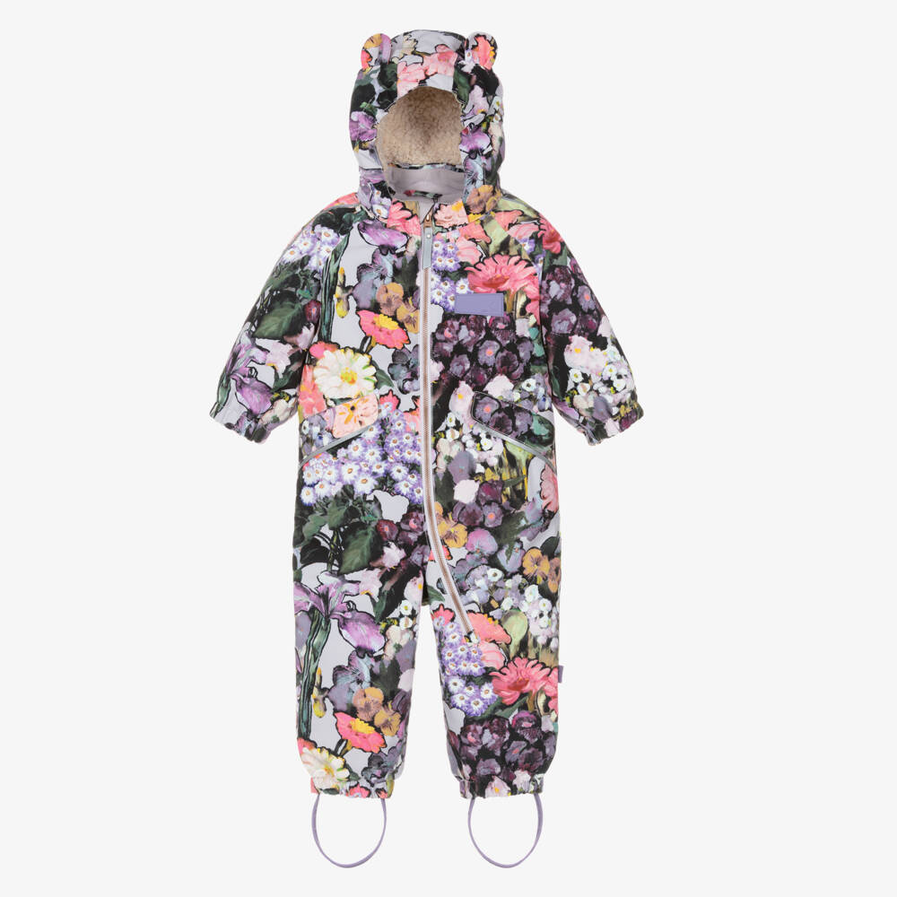 Molo-Girls Pink & Purple Flower Art Print Snowsuit | Childrensalon Outlet