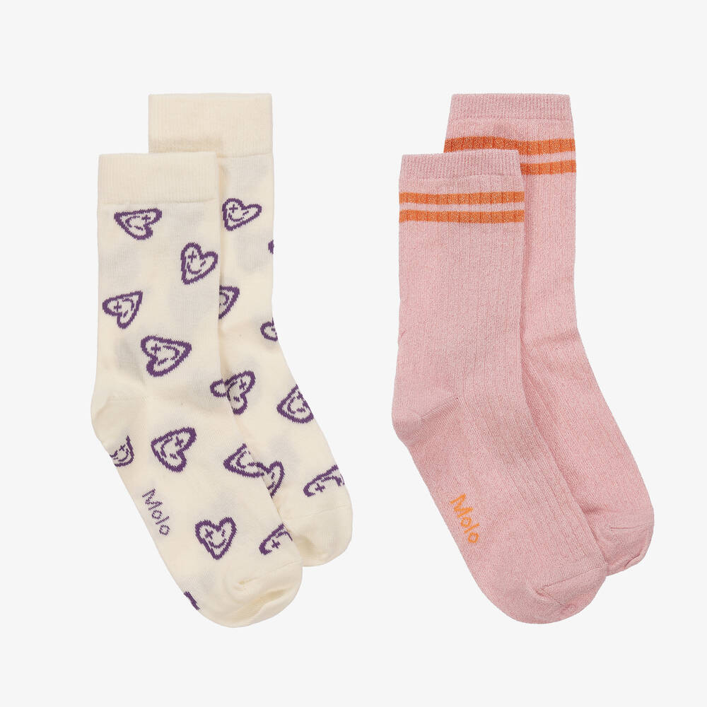 Molo-Girls Pink & Purple Graphic Ankle Socks (2 Pack) | Childrensalon Outlet