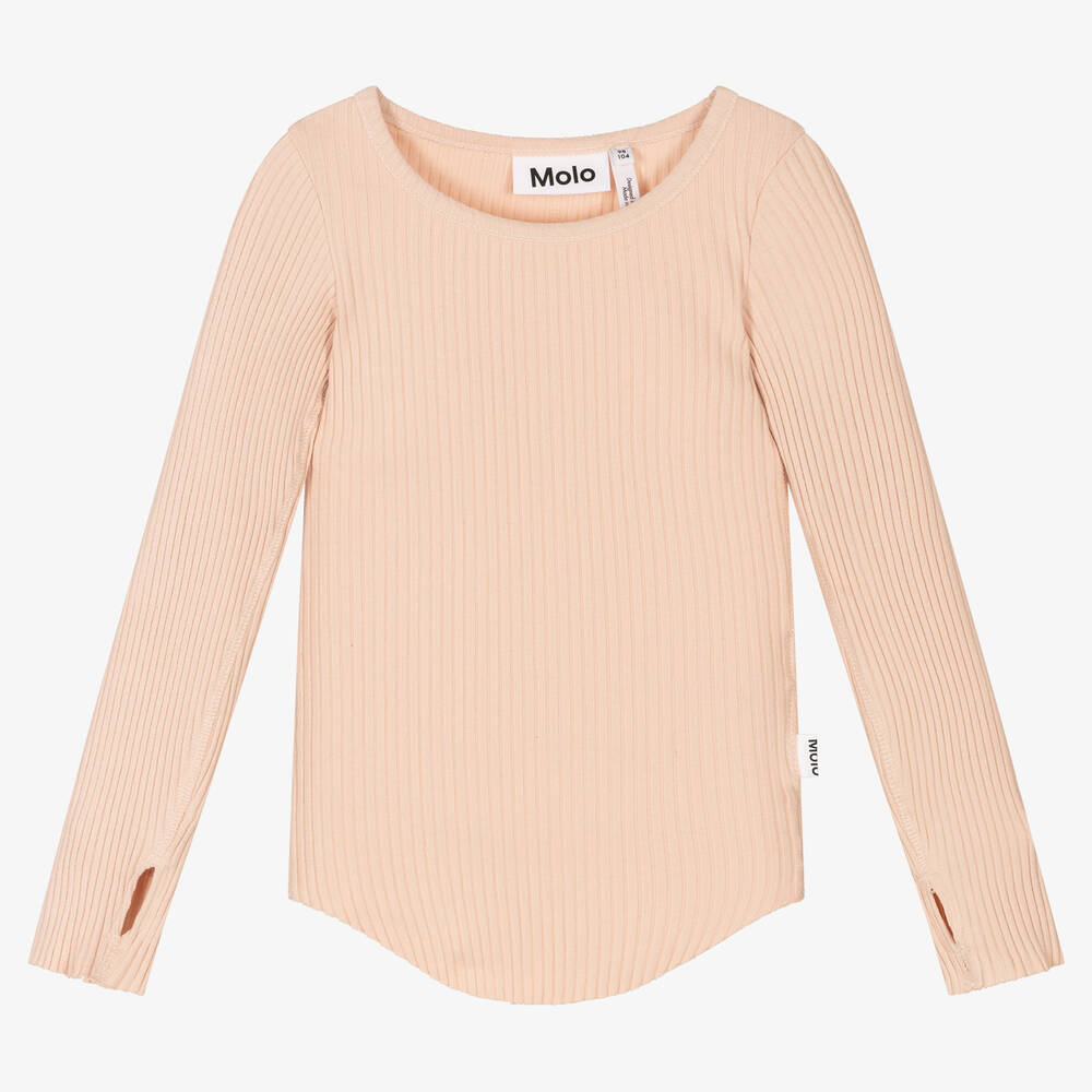 Molo - Розовая хлопковая футболка в рубчик | Childrensalon