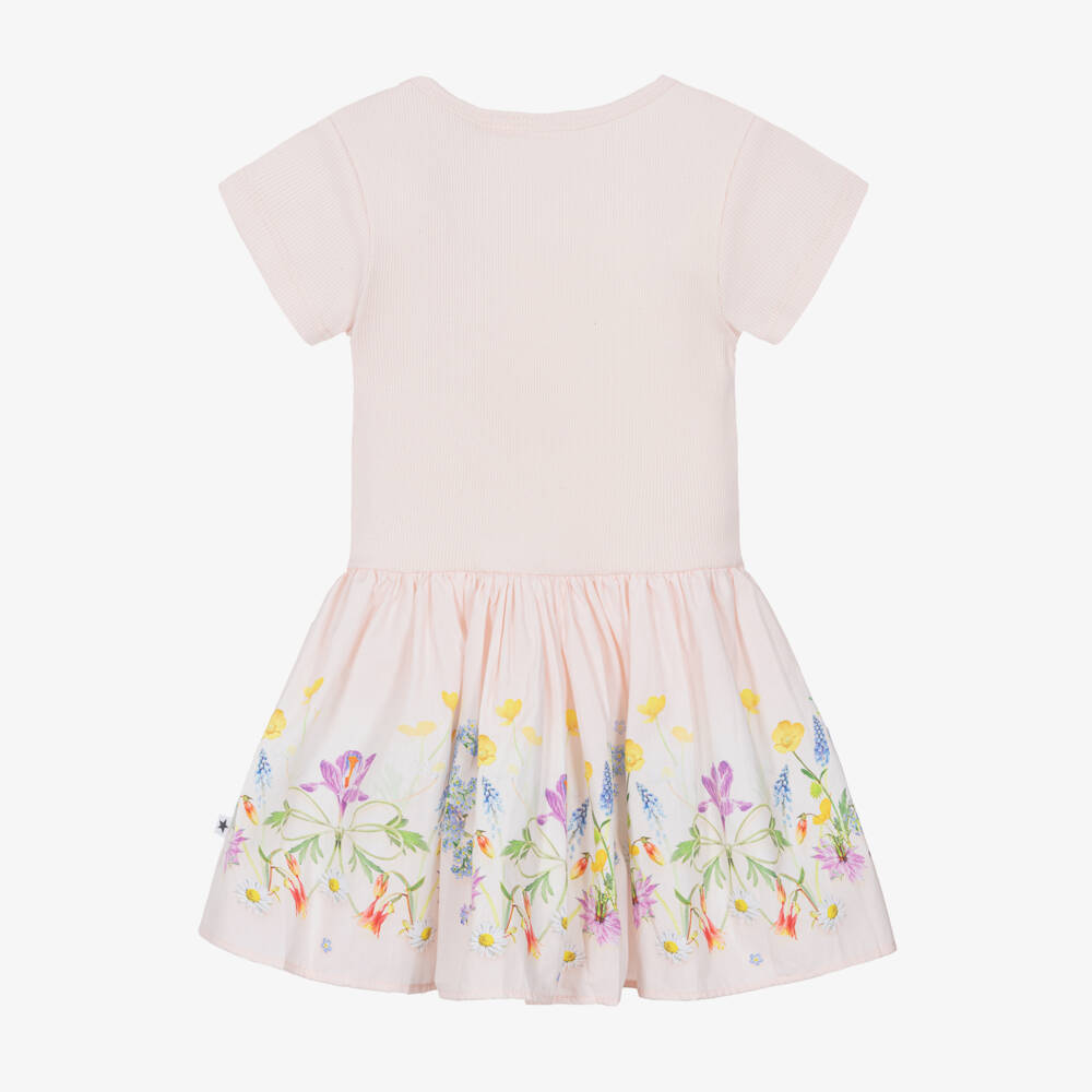 Molo-Girls Pink Ribbed Jersey & Floral Cotton Dress | Childrensalon Outlet