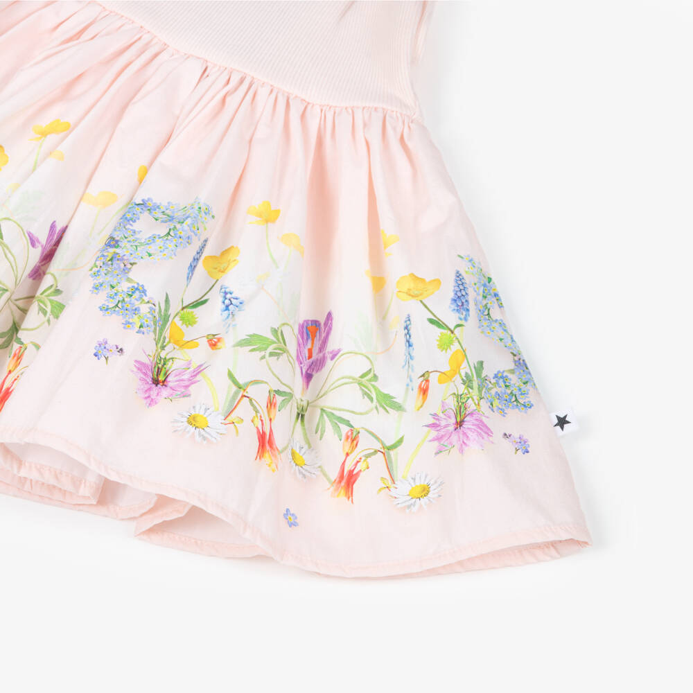 Molo-Girls Pink Ribbed Jersey & Floral Cotton Dress | Childrensalon Outlet