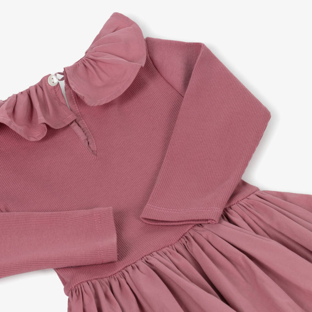 Molo-Girls Pink Ruffle Collar Organic Cotton Dress | Childrensalon Outlet