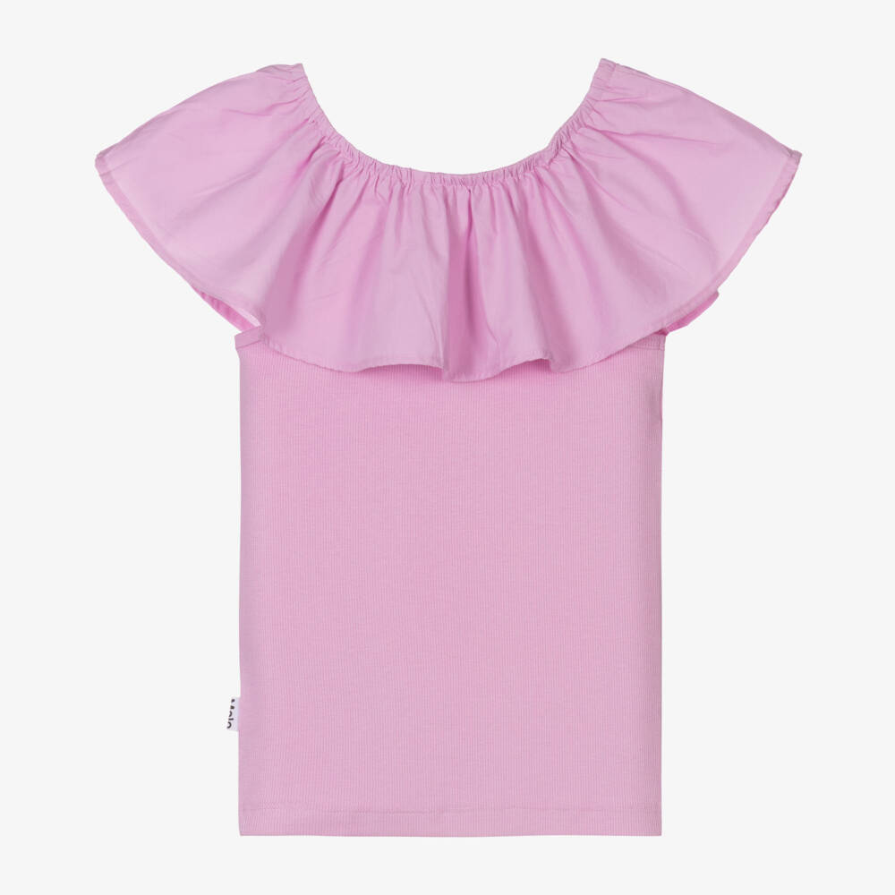 Molo-Girls Pink Ruffle Cotton Top | Childrensalon Outlet