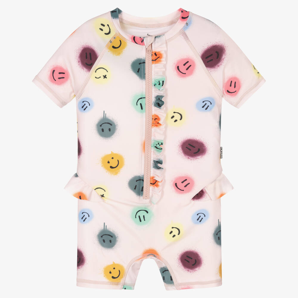 Molo - Girls Pink Smile Sun Suit (UPF50+) | Childrensalon