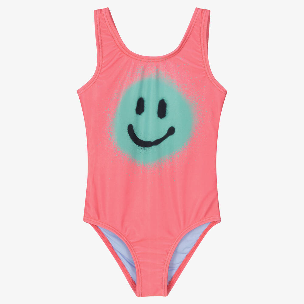 Molo - Girls Pink Smiling Face Swimsuit (UPF50+) | Childrensalon