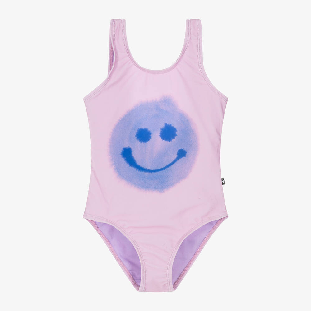 Molo-Girls Pink Smiling Face Swimsuit (UPF50+) | Childrensalon Outlet