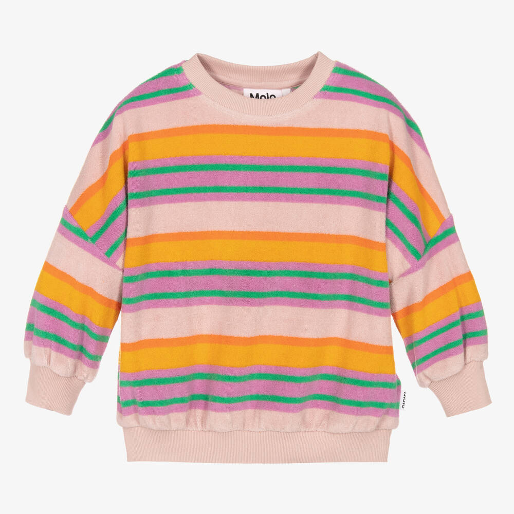 Molo - Rosa gestreiftes Frottee-Sweatshirt | Childrensalon