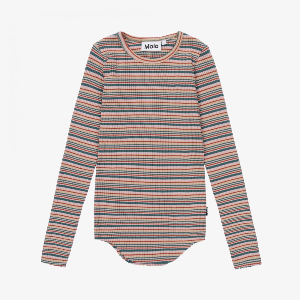 Molo - Girls Pink Striped Cotton Top | Childrensalon