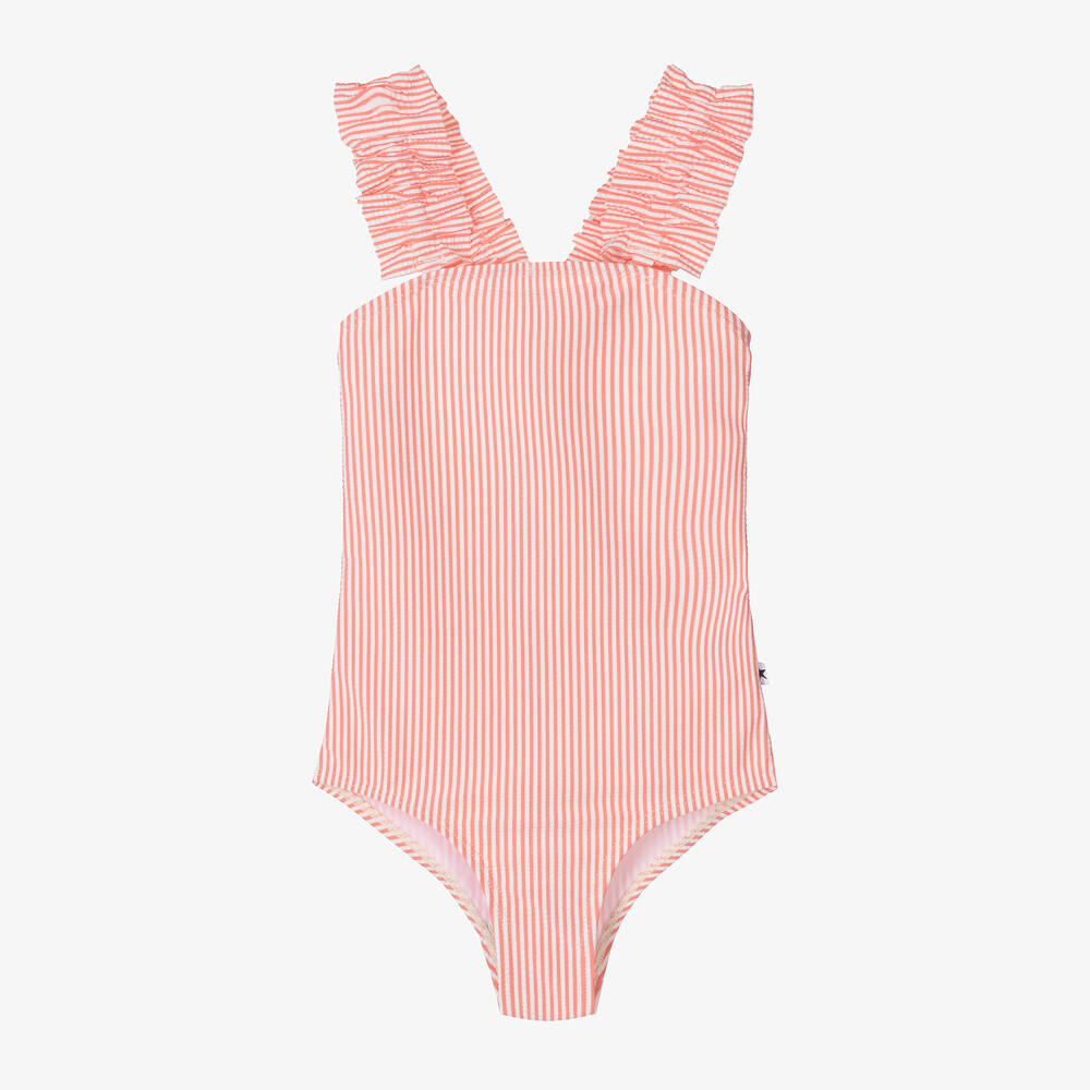 Molo-Girls Pink Striped Swimsuit (UPF50+) | Childrensalon Outlet