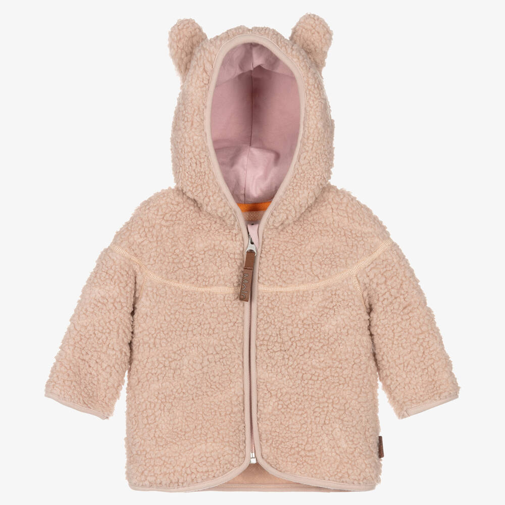 Molo - Manteau rose en polaire teddy fille | Childrensalon