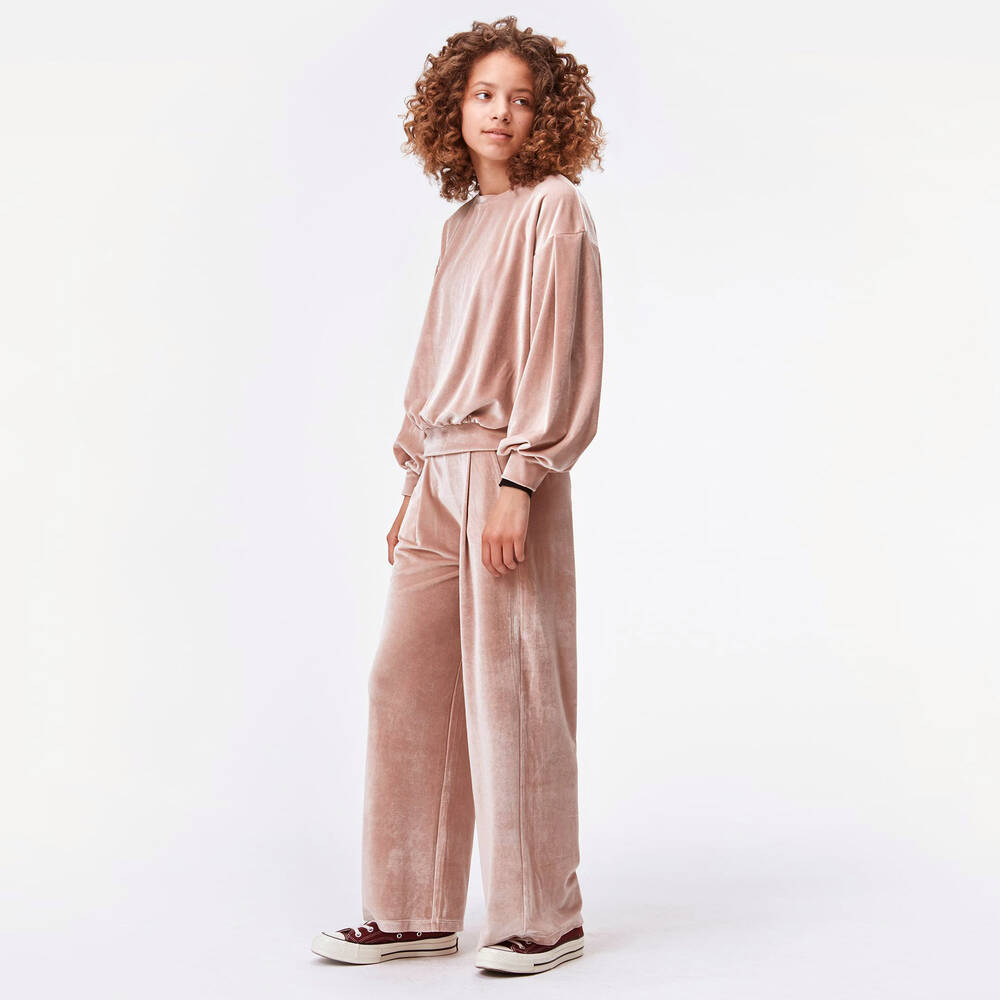 Molo-Girls Pink Velour Sweatshirt | Childrensalon Outlet
