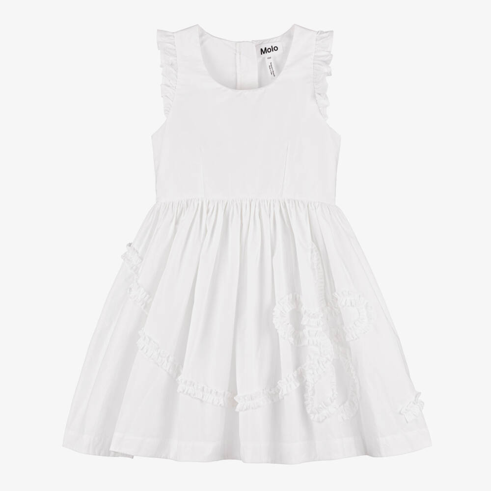 Molo-Платье с рюшами из чистого белого хлопка для девочек | Childrensalon Outlet
