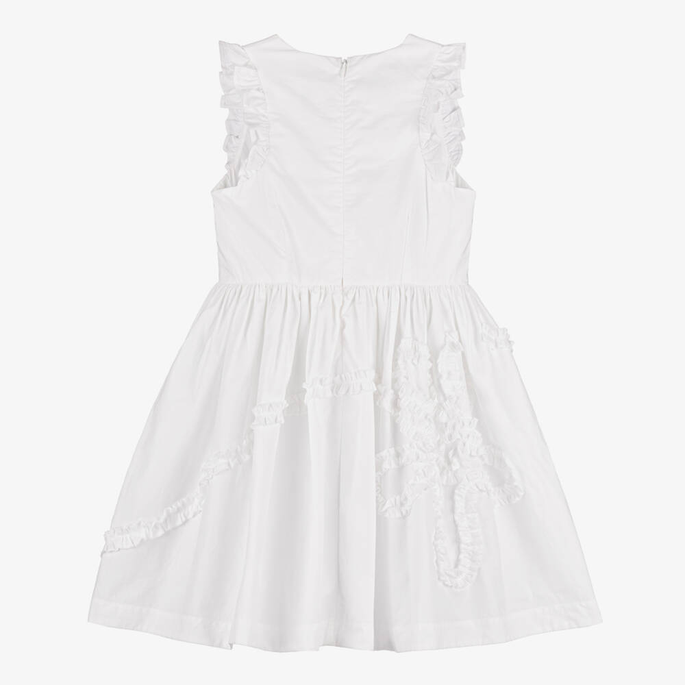 Molo-Girls Pure White Cotton Ruffle Dress | Childrensalon Outlet