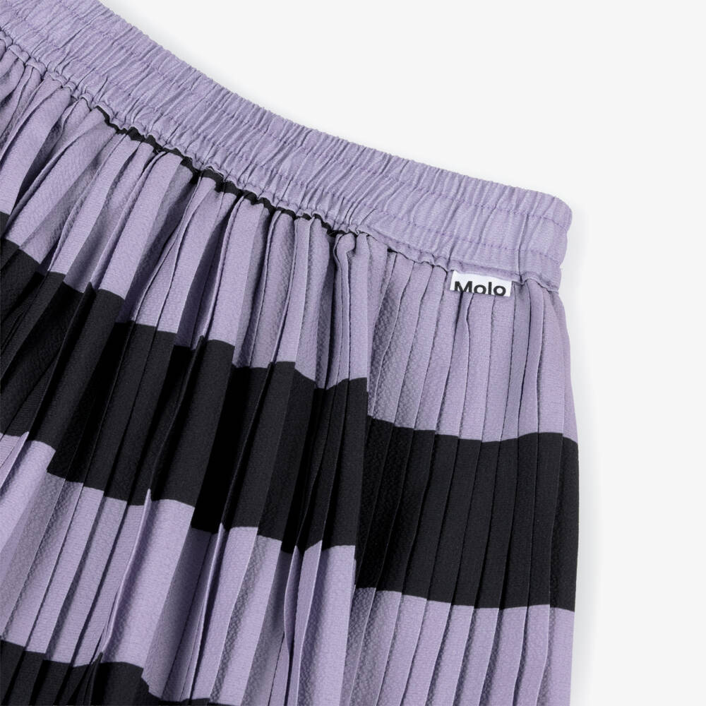 Molo-Girls Purple & Black Stripe Pleated Crêpe Skirt | Childrensalon Outlet