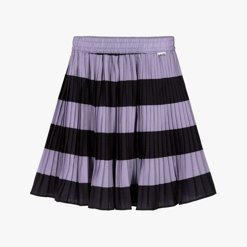 Molo-Girls Purple & Black Stripe Pleated Crêpe Skirt | Childrensalon Outlet