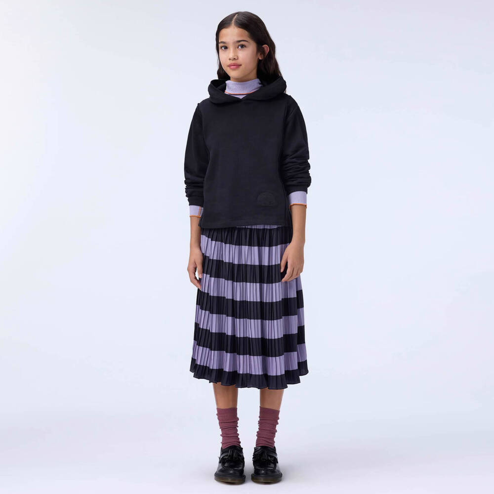 Molo-Girls Purple & Black Stripe Pleated Crêpe Skirt | Childrensalon Outlet