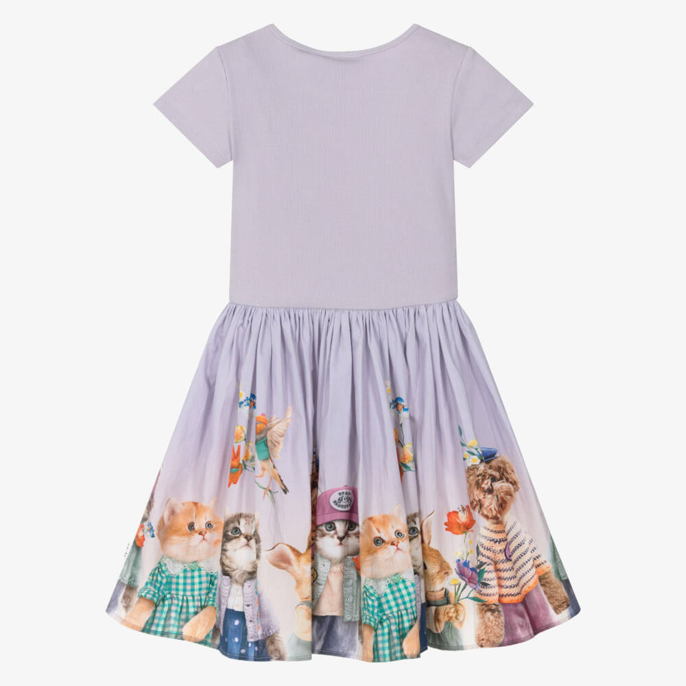 Molo-Girls Purple Cotton Cat Dress | Childrensalon Outlet