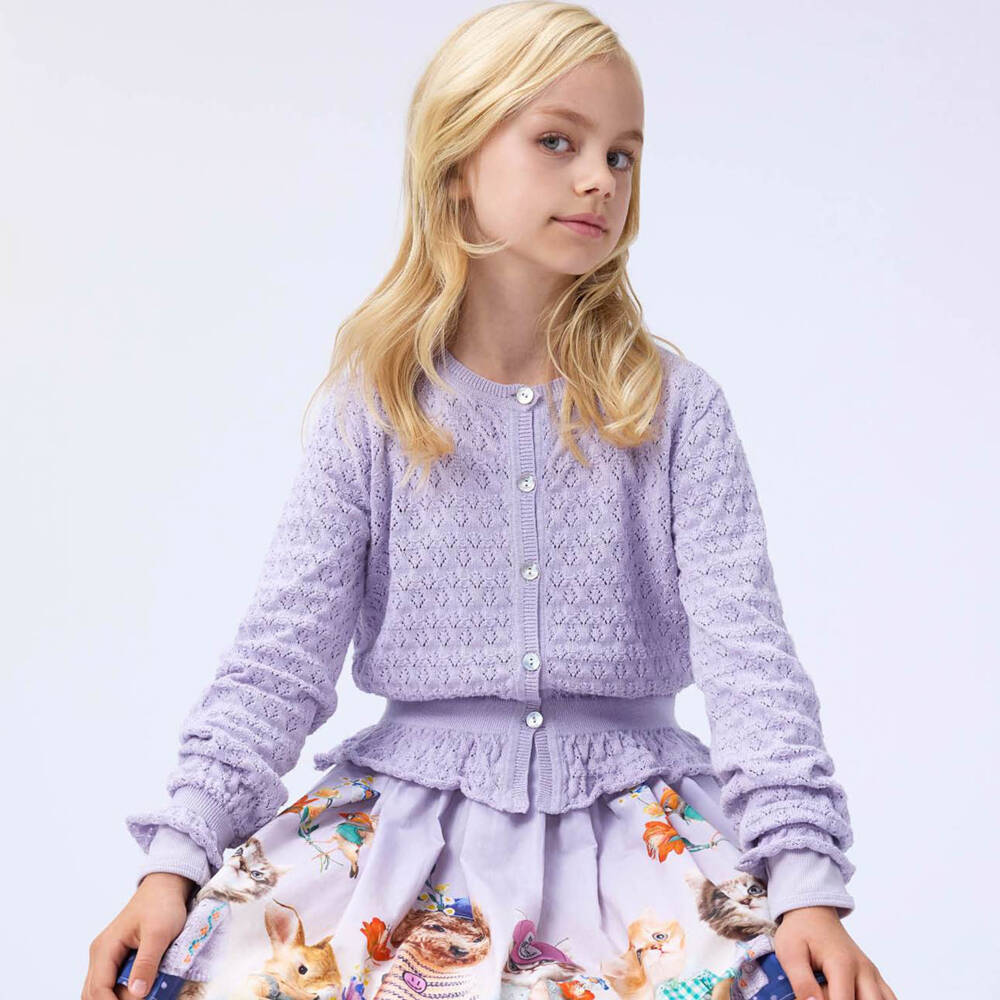 Molo-Girls Purple Cotton Cat Dress | Childrensalon Outlet