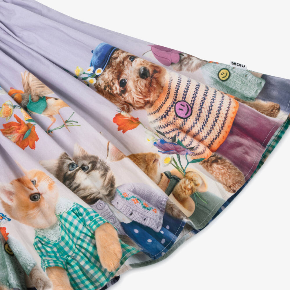 Molo-Girls Purple Cotton Cat Dress | Childrensalon Outlet