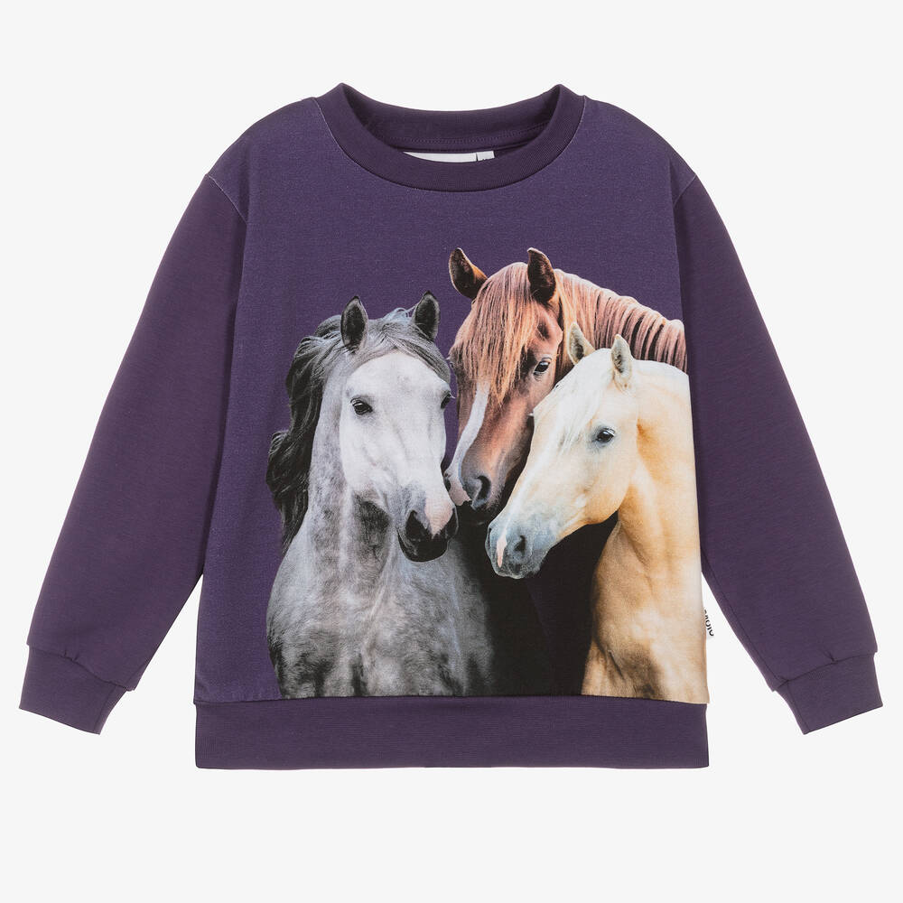 Molo - Girls Purple Cotton Horses Top | Childrensalon