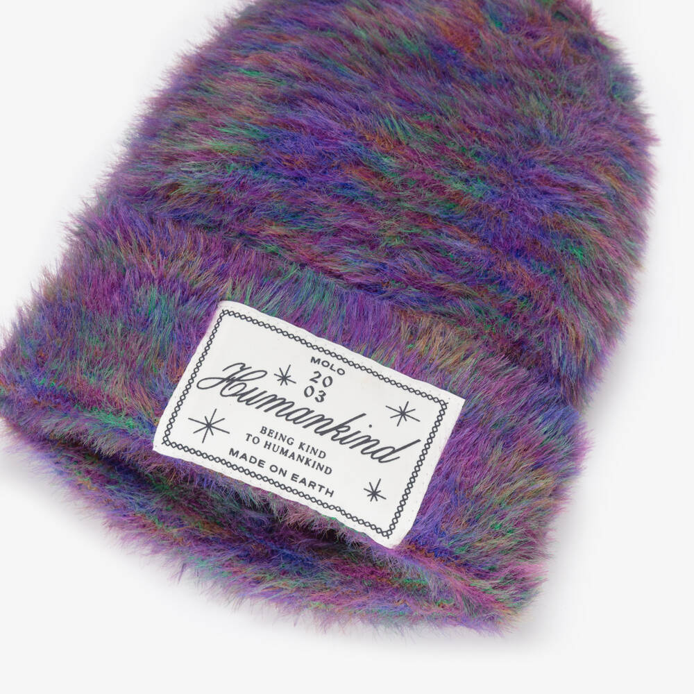 Molo-Girls Purple Fluffy Knit Beanie Hat | Childrensalon Outlet